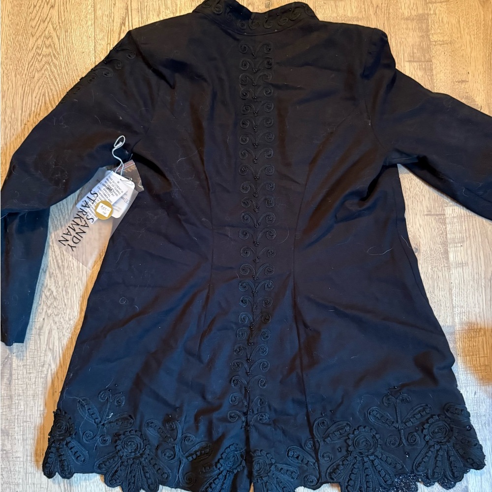 Elegant Black Embroidered Women's Coat Sandy Starkman Beaded & Brocade Festival - Picture 10 of 11